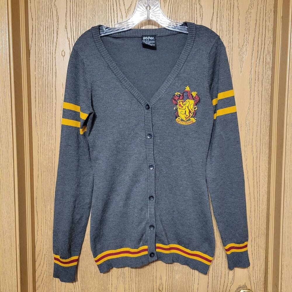 Harry Potter Women's Gryffindor Embroidered Logo XS V-Neck Cardigan in Gray
